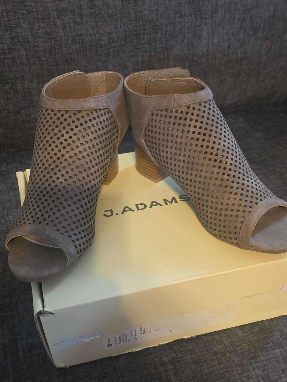 J.Adams Taupe Perforated Peep-Toe Mules